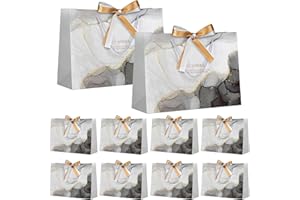 LVNRIDS 10 sztuk dużych torebek prezentowych z kokardą, 36 x 12 x 25 cm torby na prezenty z uchwytami na urodziny, druhna, walentynki, przyjęcie weselne