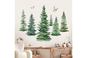 decalmile Pegatinas de Pared Acuarela Árboles Grande Vinilos Decorativos Hojas Verde Pájaros Adhesivos Pared Dormitorio Salón Oficina(H:95cm)