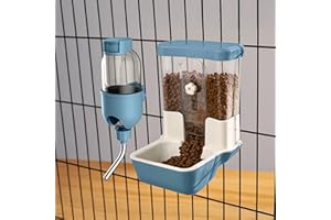 TOKAYIFE Automatic Pet Food Water Dispenser, Auto Gravity Pet Feeder Water Bottle Set for Crate Cage, Feeding Station for Small Dog Cat Rabbit Guinea Pigs Chinchilla Ferret Hedgehog (Blue)