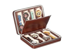 GUOLICH Scatola Portaoggetti per Orologi 8 Scomparti Custodia per Espositore per Orologi Custodia in per Gioielli in fibra di Carbonio Organizzatore per Raccolta di Gioielli con Cerniera (Marrone 8 Slot)