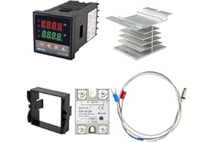 FLYLIN REX-C100 PID Temperature Controller Kits, AC85-265V Digital Intelligent Thermostat 0-999°C with 40A Solid State Relay and K Thermocouple 0-400°C, for Industrial Equipment/Greenhouses/Water Tanks (2)