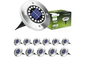 LUMILED Solarne lampy podłogowe, zewnętrzne, 12 x lampa solarna do ogrodu, 16 diod LED, lampa zewnętrzna, lampa ogrodowa, lampa solarna ze stali nierdzewnej, do użytku na zewnątrz, neutralna biel, lampa podłogowa do zabudowy, lampa ogrodowa