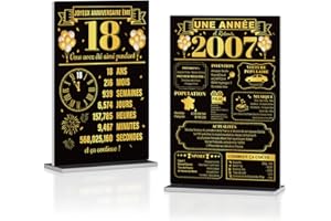 Putuo Decor Lot de 2 Décorations de Table 18 Ans et Année 2007, Plaques Commémoratives en PVC avec Base 15x6cm pour Anniversaire ou Cadeau Souvenir