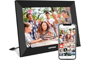 Cadre Photo Numérique WiFi, AOYODKG 10.1 Pouces Smart Cadre Photo - IPS 1920 x 1200 Écran Tactile, 16Go Espace, Rotation Automatique, Horloge, Calendrier, Partagez des Photos et vidéos Via App,Noir