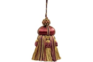DÉCOPRO Elegant Hand-crafted 10cm (4") Key Tassel, 8.5cm (3 1/2") Loop, accented with Crown Tassels (Style# KTAX4) Golden Brown Beige Multicolor #LX09 (Golden Beige, Dark Red, Plum Purple) Sold Individually