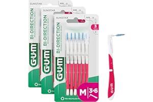 GUM BI-DIRECTION Cepillos interdentales con doble posición | Posicionamiento de 90 grados | limpieza de dientes y eliminación de placa | 1.2mm, ISO 2 | Tamaño M | Paquete de 3x6