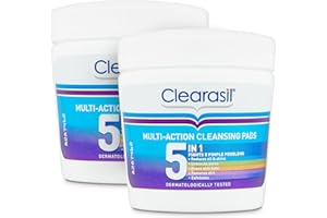 Clearasil 5-In-1 Multi-Action Cleansing Salicylic Acid Pads, Face Exfoliating For Acne Prone Skin, Unblock Pores, Reduces Blackheads, Pimples & Excess Oil, Everyday Spot Prevention, 65's (Pack Of 2)