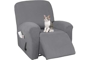 Jaotto Recliner Chair Covers Chair 4-Pieces, Stretch Recliner Chair Slipcover for Armchairs With Side Pocket, Non-Slip Soft Strech Recliner Sofa Covers 1 Seater,Jacquard#Silver Grey