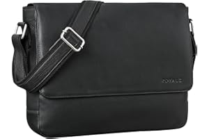 ROYALZ San Diego torba na ramię, męska, skórzana, skórzana torba do zawieszenia, płaska, prawdziwa skóra, aktówka z kieszenią na laptopa o przekątnej ekranu 15"