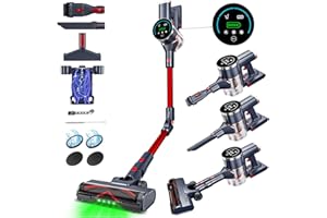 RAVAS Aspirateur Balai sans Fil, 35KPA/550W Aspirateur sans Fil avec Batterie Amovible, Aspirateur Pliable 180°Balai, 8-en-1, avec écran Tactile OLED, Idéal pour Poils d'animaux, Tapis, Sols Durs, Rouge