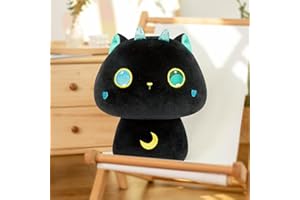 Mewaii - Almohada de Peluche Kawaii, cojín para bebé de Animales, Juguetes con Forma de Hongo y cómodos Cojines de Peluche para niños de 3 años y más (36 cm, Gato Negro con Ojos Grandes)