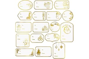 COLOFALLA 5Fogli Etichette Adesive Natale Scrivibili Etichette Regalo Natale Adesivi Natalizi per Pacchetti Sacchetti Regalo Scatole Bustine Contenitori Trasloco Barattoli Scrapbooking Biglietti Auguri (Oro)