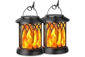 GEARLITE Lanterne Solaire Exterieur Jardin, 2 Pièces Lampe Solaire Exterieur Effet Flamme Suspendue Decorative, IP65 Étanche Suspension Lumiere LED Exterieur avec Clips pour Jardin Balcon