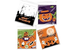PEJLND 100Pcs Halloween Cellophane Bags Self Adhesive,Halloween Sweet Bags Small Trick or TreatBags for Cookies Biscuit Candy Goodie Gifts Jewelry HalloweenParty Favor Bags,10 * 10cm