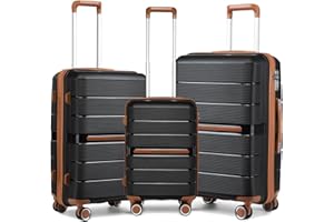 British Traveller Juego de 3 Maletas de Viaje Cabina Rígida(55+65+76cm, Negro)