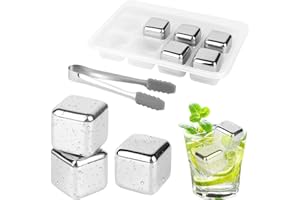 VFANDV Eiswürfel Edelstahl, 8 Stück 304 Edelstahl Eiswürfel Wiederverwendbar Whisky Steine +Clips, Eingefroren Eiswürfel Für Wein, Wodka, Likör, Getränkesaft oder Limonade - Mit Aufbewahrungsbox