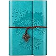 OMEYA PU Leather Journal Notebook, Blank Pages Refillable Vintage Sketchbook Travel Notebook Diary Gift for Girls Boys Women Men 23.3 × 16 cm-Blue