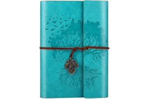 OMEYA Diario de piel con páginas en blanco, estilo vintage, recargable, diario de piel, color azul /blue A5