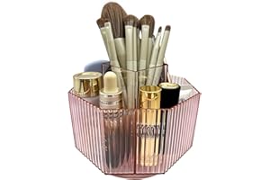 LiteTour Crystal Pink 360° Rotating Makeup Brush Organizer, Multi-Compartment Storage for Skincare, Cosmetic Tools, Vanity, Desk, Stationery, Pens, Office & Countertop Organizer for Bathroom & Home