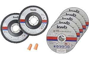 kwb Amoladora angular (Acero inoxidable, Incluye tapones ABM), Discos de Corte y Discos Abrasivos, Diámetro 115 mm