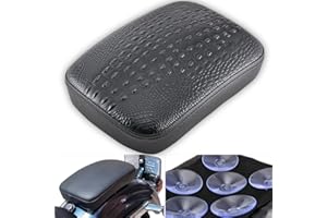 KATUR Coussin De Selle Noir Motif Crocodile Cuir 8 Ventouses Passager Arrière Pad Compatible avec Harley Davidson Bobber Chopper