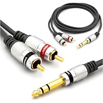 Cable Adaptador Audio GINTOOYUN - 6.35 Mm A RCA + 3.5 Mm, ángulo Recto 90°, Longitud 46 Cm, Para Equipos DJ Y Sonido