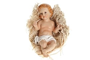 ‎FERRARI & ARRIGHETTI Ferrari & Arrighetti Jesuskind-Figur, Krippenstatue des Liegenden Jesuskindes mit Künstlichem Heu für Krippe, Figur des Jesuskindes aus Handbemaltem Harz, 11 x 20 x 9 cm