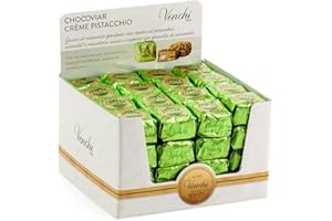 Venchi Confezione Cubi Chocoviar Creme Pistacchio, Cioccolato Fondente Ripieno di Gianduia al Pistacchio e Frutta Secca Salata, Pack da 64 Pezzi, 1254g - Senza Glutine