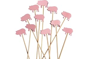 BambooMN Pink Pig Lot de 100 cure-dents en bambou pour apéritifs et boissons Motif cochon rose 9,9 cm