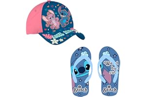 DISNEY FROZEN Disney Stitch Cappello Baseball Infradito Ragazze, Set Estivo Stitch Angel, Taglie EU 25 a 32