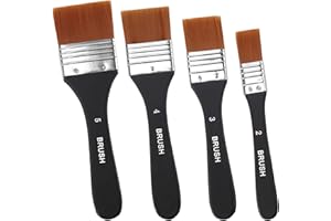 NASHRIO Lot de 4 pinceaux pour Peinture Acrylique, Pinceaux d'artiste Haut de Gamme, Pinceaux en Nylon à Poils Plats de qualité Professionnelle, Design Ergonomique en Une Seule pièce
