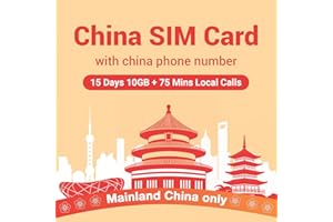 MEWFI China SIM Card 15 Days 10 GB, Mainland China Sim Card with Mobile Number, Activation Required, 4G High-speed Communication Network, 75 Minutes of Local Calls, Receive Free Calls and SMS