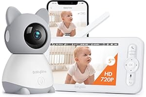BabyTime Video-Babyphone, 5" Farbdisplay mit 3MP Pan/Tilt Kamera, Babyphone mit Kamera und App Infrarot-Nachtsicht, Zwei-Wege-Audio, Temperatur- und Tonalarm, Smart Nursery Modu