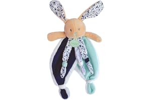 Baby Nat' - Doudou Lapin Plat - Lapin Poupi Marine - Imprimé Fleurs Bleues - Forme Originale Facile à Attraper avec Nouettes & Grandes Oreilles - Idée Cadeau Naissance Bébé Fille et Garçon - BN0543