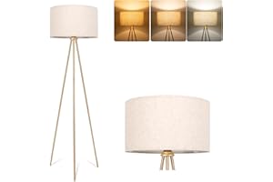 ‎ALLESIN Allesin Stehlampe wohnzimmer, 3 Farbtemperaturen Einstellbaren, Stoffschirm in leinen, inkl. E27 Glühbirne, Skandinavischer Stil Stehleuchte mit stativ aus Metall, für Wohnzimmer, Schlafzimmer, Büro