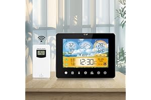 ALLOMN Weather Station Wireless with Outdoor Sensor, Touch LCD Color Display Screen Digital Wireless Weather Clock with Sensor, Indoor Outdoor Thermometer Hygrometer, Adjustable Backlight