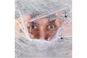 Komonee Halloween Spiderweb Stretchy Fake Spider Cob Web with Spiders Indoor Outdoor Garden Haunted House Party Decoration White