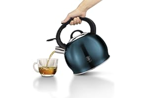 BERLINGER HAUS Bouilloire sifflante colorée en acier inoxydable 3 L pour cuisinière, théière électrique à induction (aigue-marine)