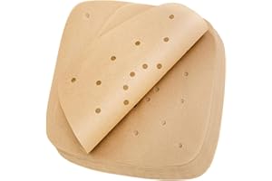 SAGASAVE 100 Fodere di Carta per Friggitrice ad aria, 24 CM Antiaderenti, Impermeabili, A Prova di Olio, Quadrate, per Vapore, Friggitrice ad aria, Forno a Microonde, Forno (Perforati Marroni)