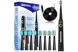 Seago cepillo de dientes eléctrico sónico, cepillo electrico con 8 cabezas, carga USB, cepillo de dientes eléctrico ultrasónicos 5 modos y temporizador, IPX7 Impermeable, para viaja (negro)