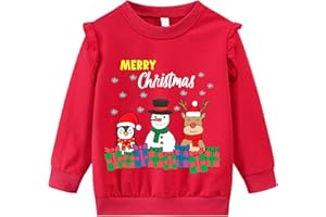 Little Hand Toddler Girls Christmas Sweatshirt Girls Long Sleeve Cotton Crewneck Jumpers Kids Reindeer Tops Pullover Age 1-8 Years