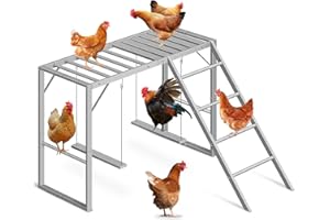 NANDAE Chicken Coop Perches with Swing, Metal Chicken Toys for Hens with 2 Swings & Ladder, Chicken Run Accessories for Healthy Pets, Durable & Easy Clean Poultry Playground for Backyard Farm