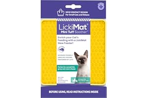 LickiMat Mini Tuff Soother Cat Food Mat, Cat Slow Feeder for Boredom & Anxiety Relief for Cats, Perfect for Food, Treats, Yoghurt & Peanut Butter, Fun Alternative to a Slow Feeding Bowl, Yellow