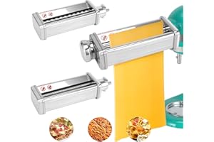 FIAYIGIL Nudelaufsatz für Kenwood Standmixer, inklusive Nudelblattwalze Spaghettischneider und Fettuccinischneider Nudelmaschine mit 8 Drehknopf zur Einstellung, für Kenwood Pasta Maker Zubehör