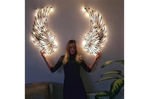 BAVOKON pared alas ángel metal, alas ángel, pared metal con luces, alas ángel grandes 3D, escultura pared alas vintage 3D, adorno pared para el hogar, dormitorio, sala estar, jardín, bar, estudio