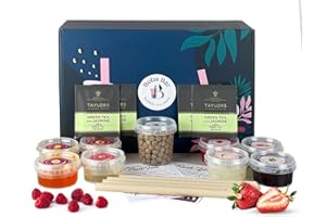 BOBA BAR Exotic Escapades Fruit Bubble Tea Kit | 4 Different Fruit Tea Flavours | 4 Popping Boba & Jelly Toppings | Vegan & Gluten free | Tapioca pearls bubble tea by Boba Bar London.