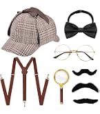Kit Costume Da Detective Vittoriano Sherlock Holmes Con Cappello, Mantella, Pipa E Lente