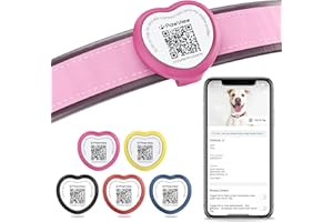 PawView QR Code Dog Tags UK - Pet ID Tag with NFC Waterproof Silicone Heart-Shaped Tag for Lost Pet Recovery - No GPS Needed, No Subscription or Fees（Rose Red）