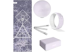 Fitfiu Fitness KITWELL-400 - Kit Yoga Pilates Violet 4 Accessoires Pilates Qui Comprend Tapis avec Design géométrique, Brique, Anneau et Sangle, spécial pour Les séances de Yoga et de Pilates