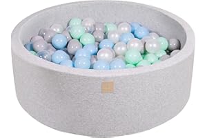 MEOWBABY Piscine À Balles pour Bébé - Rond 90x30cm Piscine a Balle pour Enfant avec 200 Balle, Coton, Gris Clair: Blanc Perle/Gris/Transparent/Menthe/Bleu Bébé